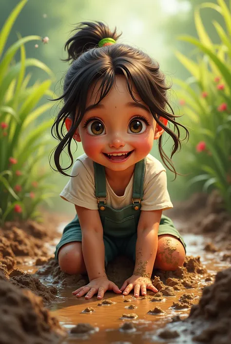 a girl playing in the mud