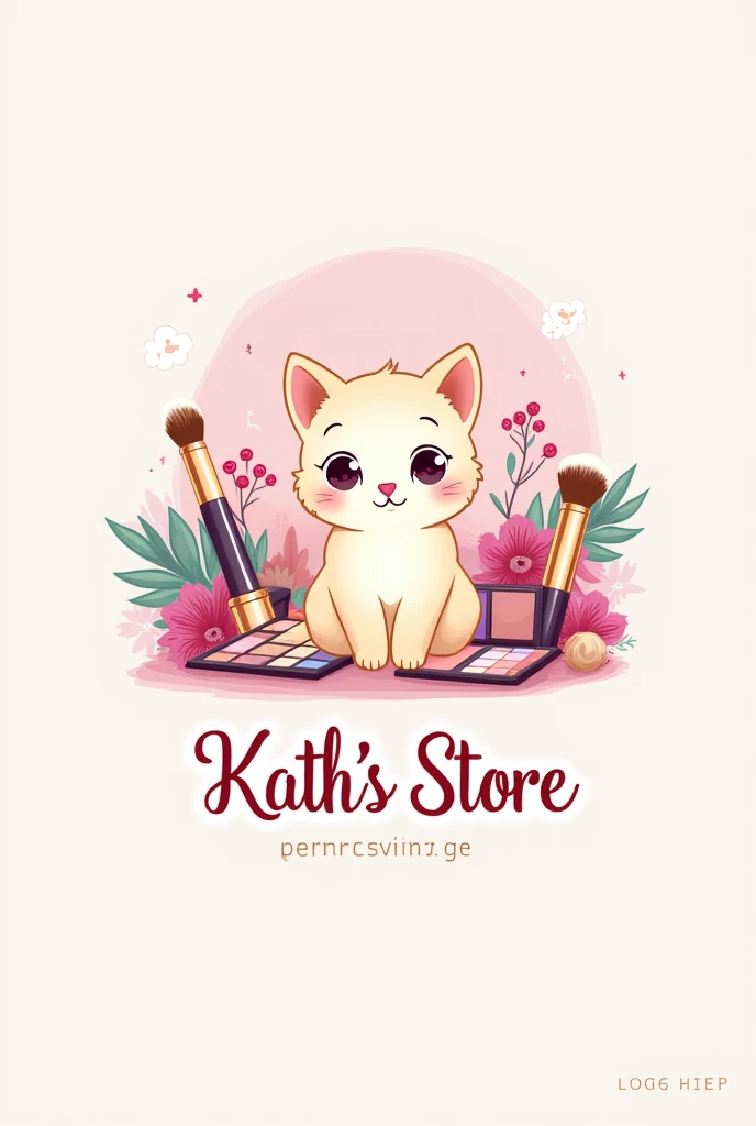 GENERATE A MAKEUP STORE LOGO WITH THE NAME KATTH&#39;S STORE WITH PASTEL COLORS AND COSMETICS WITH A CAT