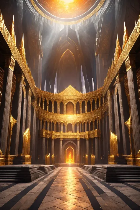 
Create an image of Valhalla, the grand hall where warriors who die with honor in battle are taken in Norse mythology. The hall should be magnificent, with towering walls and golden roofs, set against a vivid sunset or glowing in an ethereal light. Warrior...