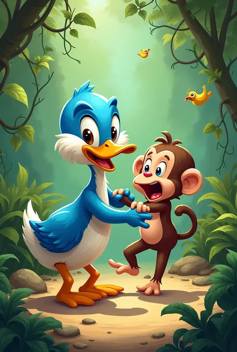 Duck hitting a monkey