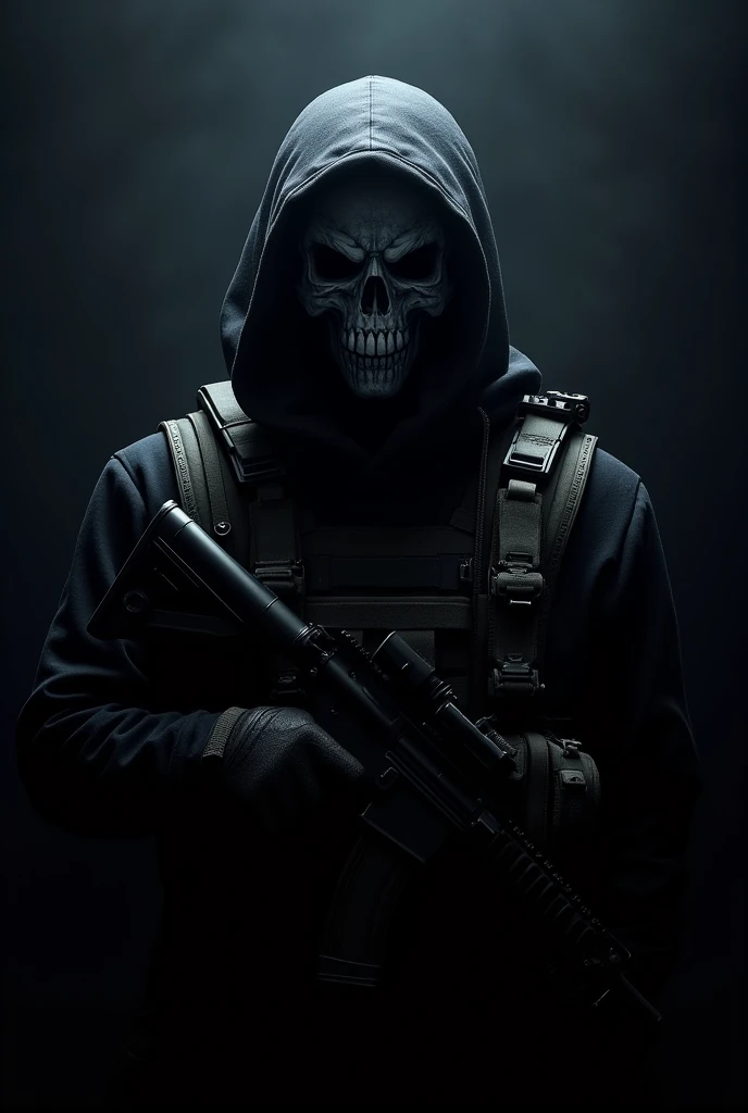 Create an image of one of the classic cod warzone goost characters to put on your YouTube profile with a black background 