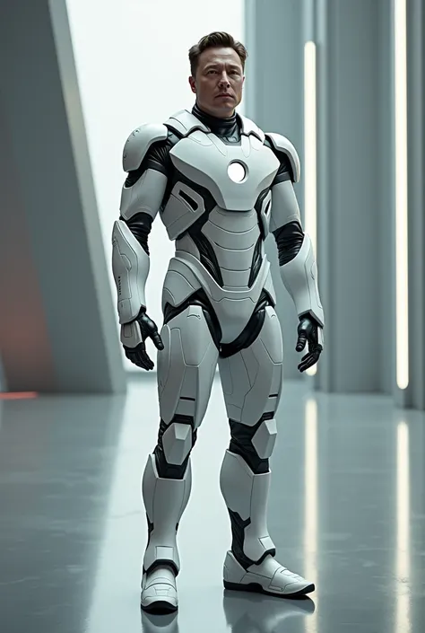 take a picture of elon musck in the superior iron man suit, White attire