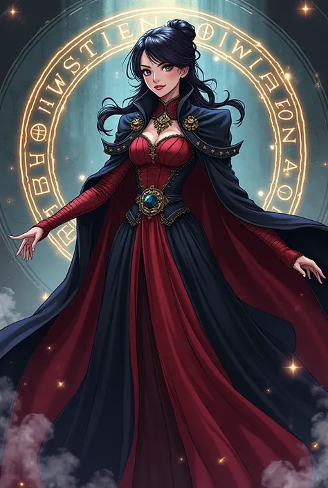 Zatanna Zatara in a full medieval-style outfit as an anime sorceress
