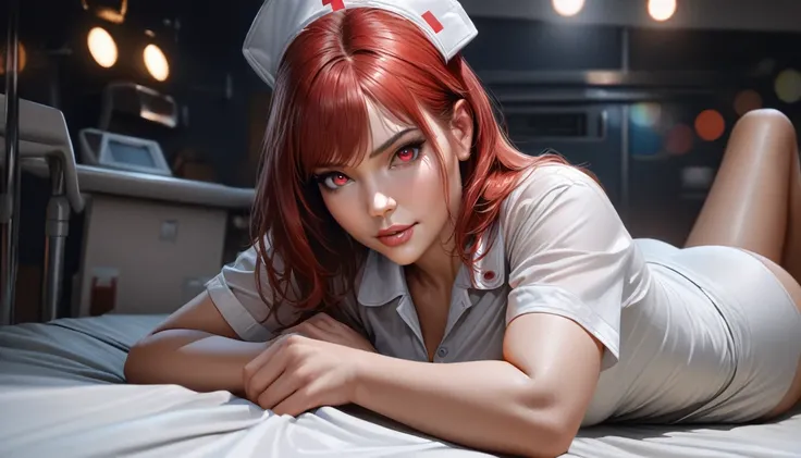 (best quality,4k,8k,highres,masterpiece:1.2),ultra-detailed,(realistic,photorealistic,photo-realistic:1.37),vivid colors,bokeh, 1 mature woman, beautiful detailed eyes, beautiful detailed lips, Alone, wearing white nurse shirt, detailed outfit, baggy shirt...