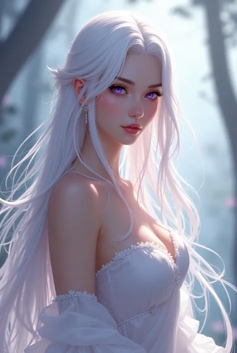 You can create an image of Silvia Indrath from Tbate with long white hair and purple eyes naked in the style of the manwha
