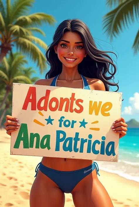 Brazilian beach volleyball player girl with sign that says I LOVE ANA PATRICIA