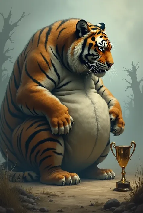 I want you to show me a fat tiger , obese , Tears are falling down her eyes she is crying as she looks at a trophy she will never be able to obtain 