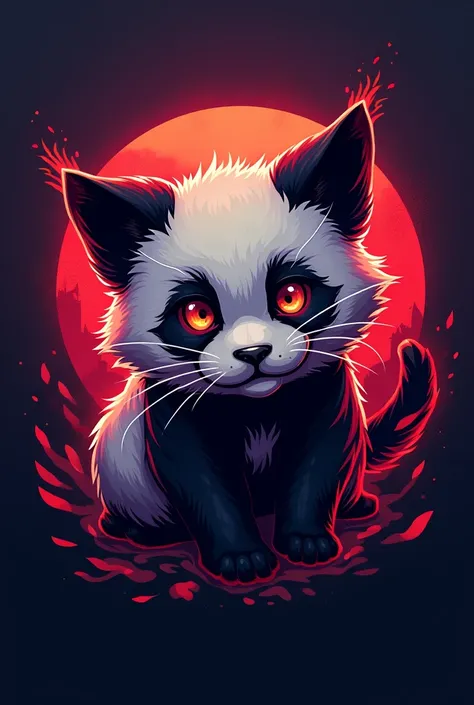 Logo for my group with intense colors of red and purple, like a panda and a cat in anime, you shine
