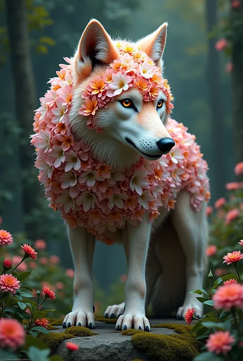 Wolf made of flowers