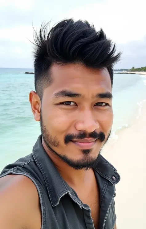 There is a man standing on the beach , 8k selfie photography, 2 , 2 , Caio Santos, Joel Torres, 3 , reddit post, Edited, Profile picture, reddit post, instagram post, profile picture, with small black beard