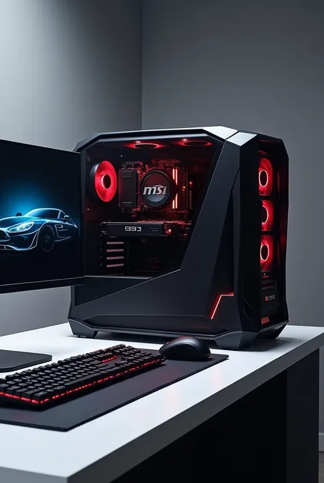 Desktop computer with monitor. raton. keyboard. All gamer collaboration of msi and mercedes benz. 