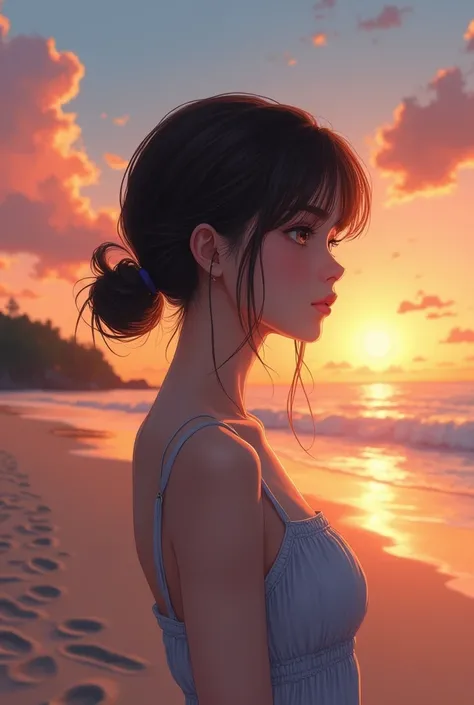 Highest quality、High resolution、Detailed Background、(Beautiful face in every detail:1.4)、Anatomically correct、Highly detailed face、Anime beauties in their twenties、Perfect body line、ponytail、Bobcut、

(A beautiful woman is seen from behind gazing at the sun...