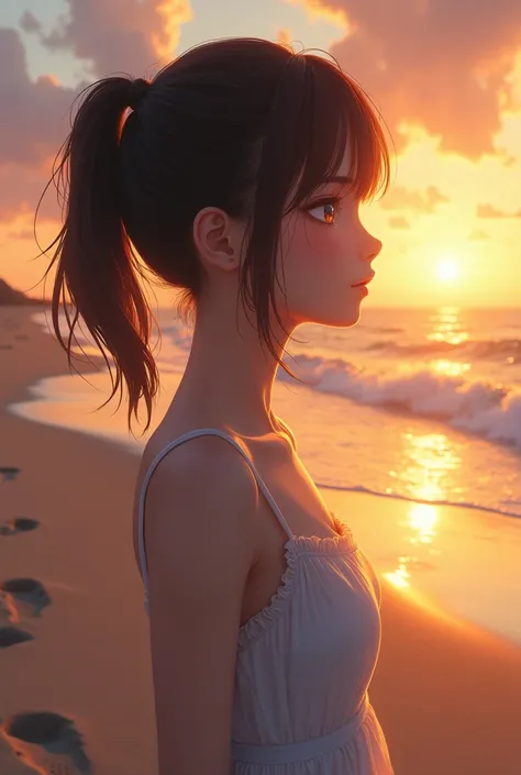 Highest quality、High resolution、Detailed Background、(Beautiful face in every detail:1.4)、Anatomically correct、Highly detailed face、Anime beauties in their twenties、Perfect body line、ponytail、Bobcut、

(A beautiful woman is seen from behind gazing at the sun...