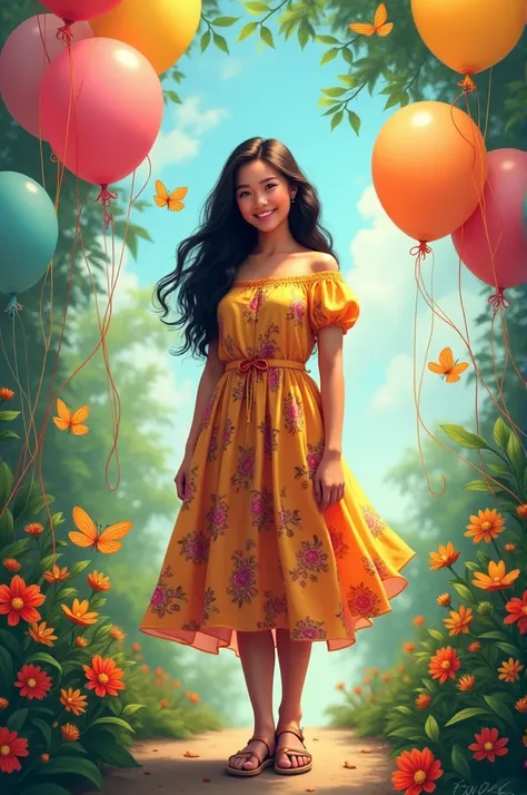 Real one Pinay girl  semi chubby with dress with sandals with flowers baloons butterflies 