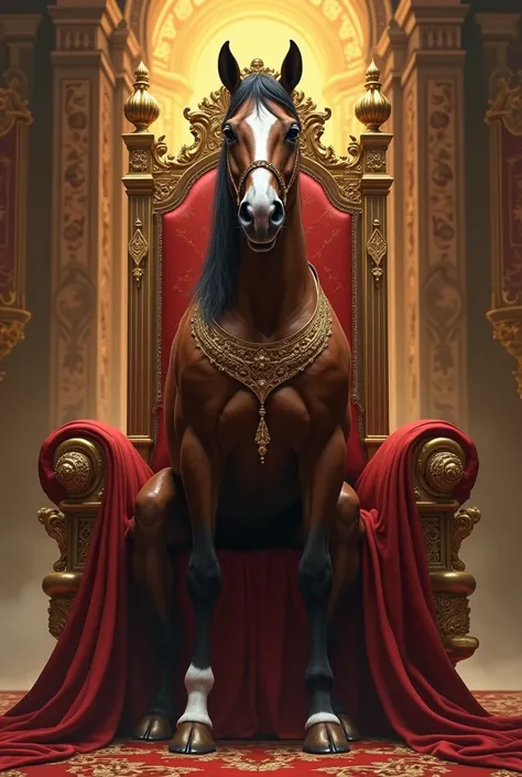 Horse sitting on throne