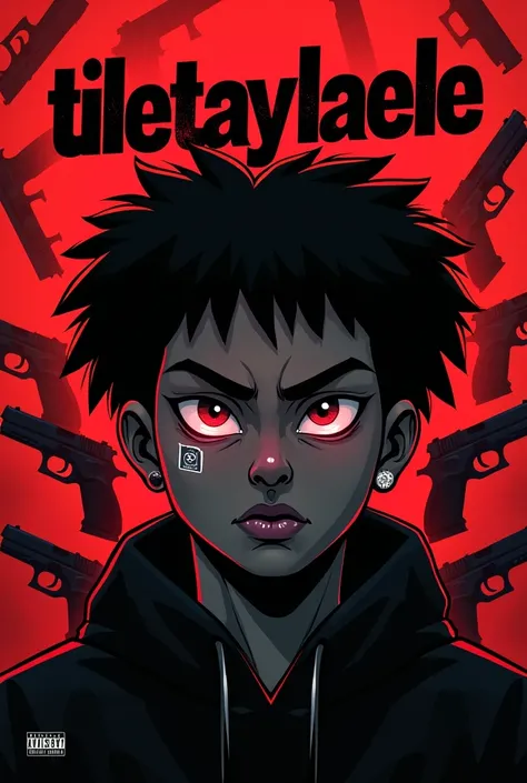 Cover of a musical album of the rap genre with the text "tiletaylaele" black with red and in the center of the cover you can see a cartoon eye and in the background you can see Glock pistols