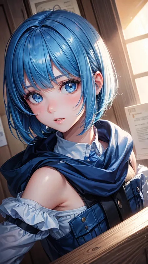 Looking at viewer, Short Hair, Bangs, Blue eyes, Blue Hair, High Resolution, 