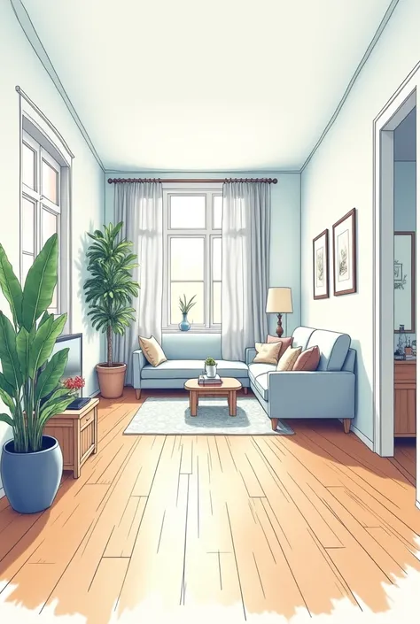 drawn in the form of a colored drawing, the inside of an extremely clean house