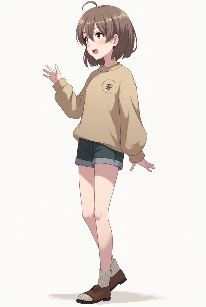 A girl standing, his body language is the body language of somebody talking, the girl is wearing a casual outfit, anime style, full body portrait 