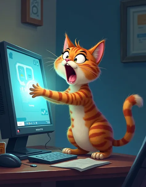 imageio: A cat with a shocked expression looking at the computer.