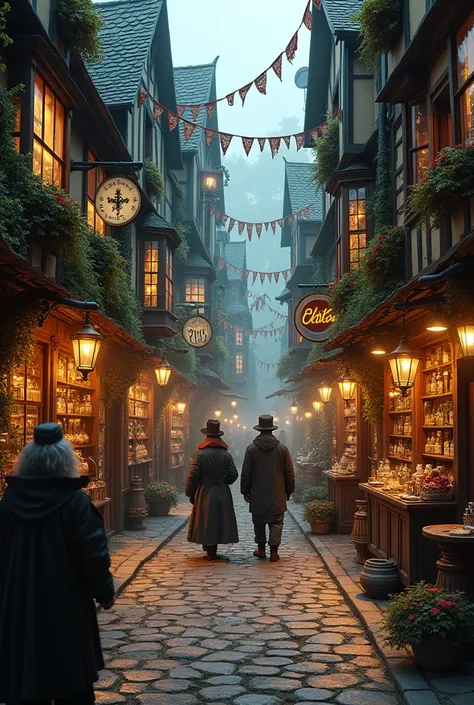 a neighborhood full of magical shops and unusual items,harry potter diagon alley style
