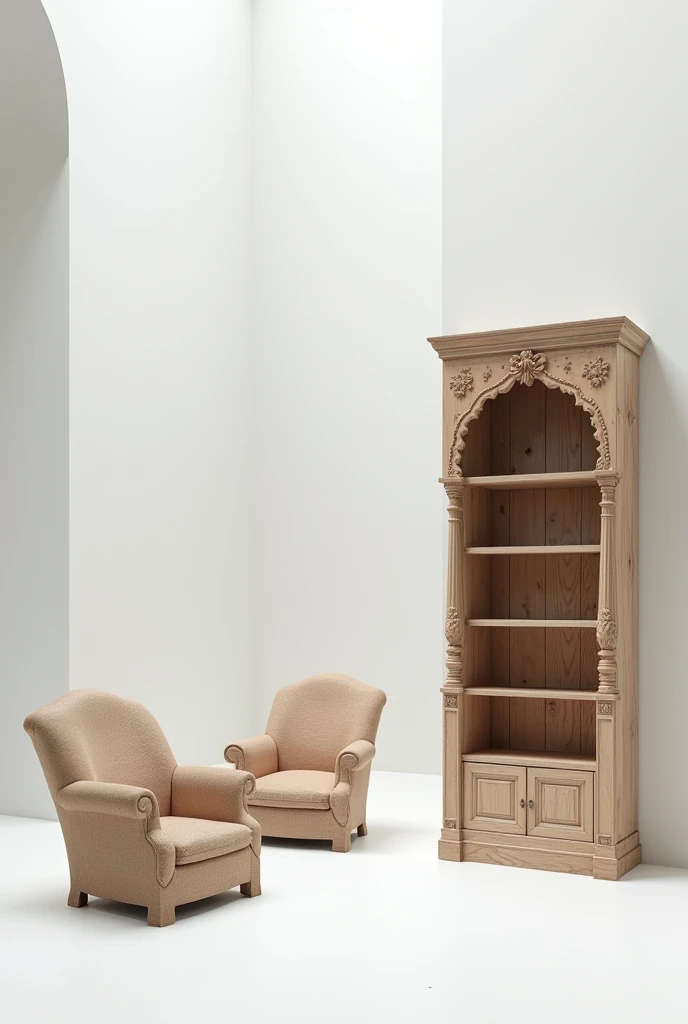 White room with extravagant lonely wooden furniture