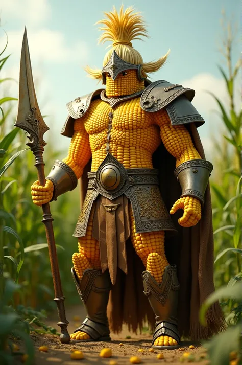 I want a corn avatar dressed as a warrior 