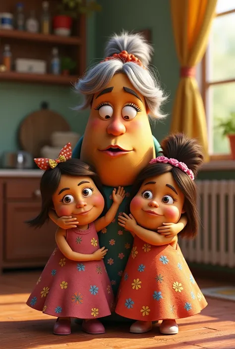 mrs potato being two girls child in esilo pixar potato dress