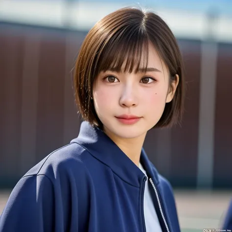 (kawaii 24 year-old Japanese girl, Nogizaka idol, Korean idol), healthy female athlete body, (glossy brown hair, short hair, pixie cut, bangs:1.3), (rounded face, beautiful black eyes, single eyelid, no makeup:1.2), (looking at away, empty eyes, sigh:1.5),...