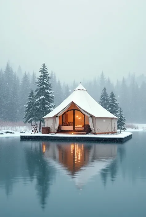 You can create a logo with a glamping on the water that has the letters "floating in the snow"