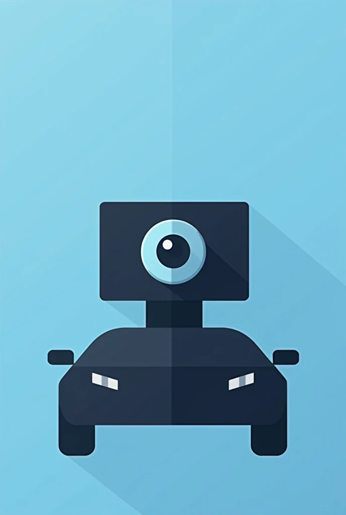 A simple flat color vectorized logo icon such as black and light blue has to be minimalist, the image should represent the lens of a video camera on top of a car using flat colors without any shadows or effects. 