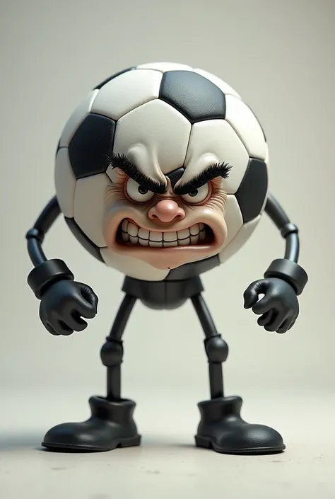 Soccer ball with legs and hand and angry face

