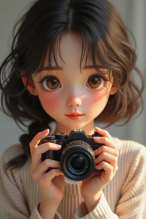 Face of a young girl, detail she needs to be holding the object in which the photo is being taken