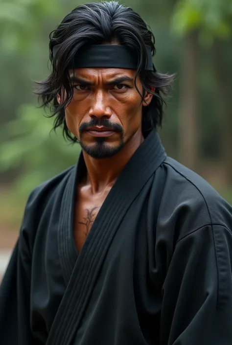 (real-life)

 with wavy black hair, He wears the black Cobra Kai kimono and wears a black belt on his forehead., He is dark-skinned and has a small scar on his eyebrow, and your eyes are brown.

fund: Karate