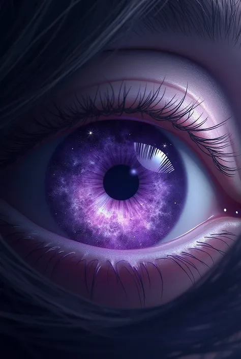 Eye with purple galaxy with white inside
