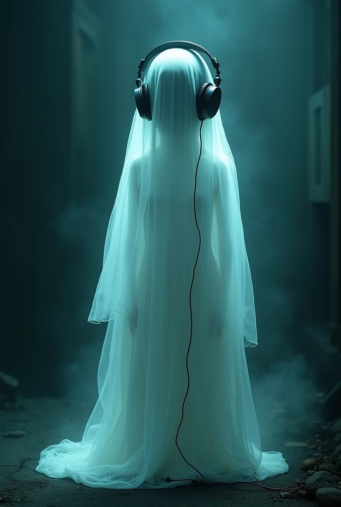 Ghost wearing headphones 
