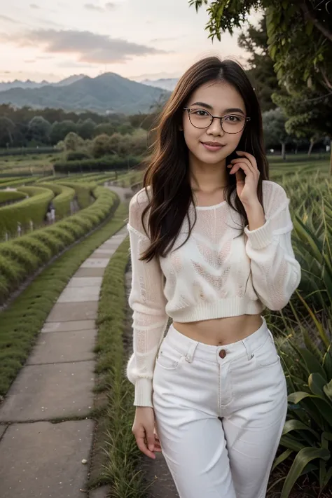 in 80' era, young sweet beautiful bogor city girl standing cheerful on wide rice  field near bogor, descent mixed from sundanese...