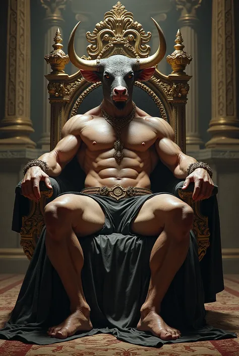 a bull man sitting on his throne masturbating