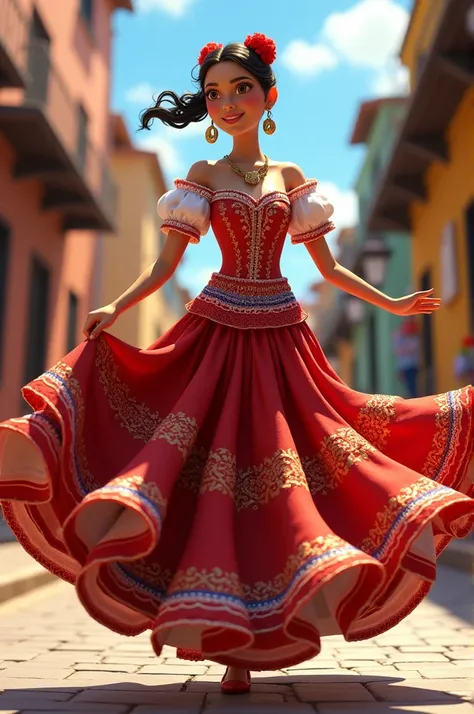 An animated image of a Panamanian pollera
