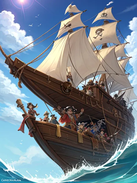 (Pirates of the Caribbeancom) , The cannonballs flying over the boat, the splashing of water, the rough voices of the pirates yelling at each other , moist thin eyes , glossy lips , Swollen cheeks , heart is beating fast , The Captain and the Skeletons