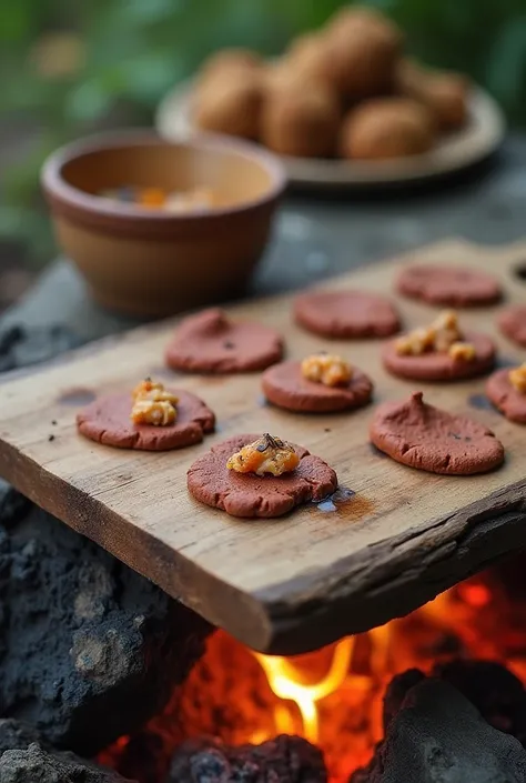 Snack board or grill with clay holes For roasting