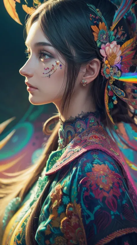 Very psychedelic portrait of a healer, Surreal, lsd, face, detailed, Complex, elegant, Agile, highly detailed, Digital Painting, Art Station, Concept Art, Smooth, Sharp focus, figure