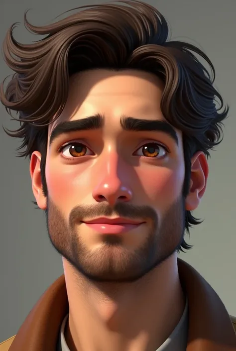 Man aged 25 - 27 years, similar to Prince Eugene from Tangled, height greater than or equal to 1.80 m, with brown eyes, hair neither too long nor too short, shadowed beard, with bushy eyebrows and a straight nose. Realistic style, a little less skinny