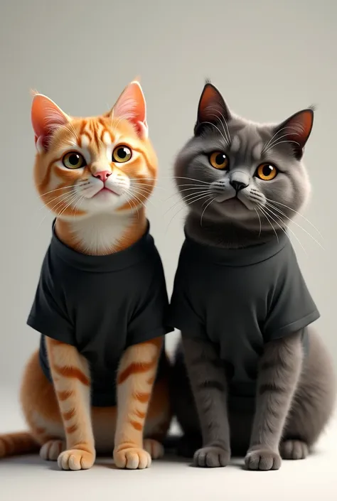 You can make the image of two realistic cats both wearing black t-shirts