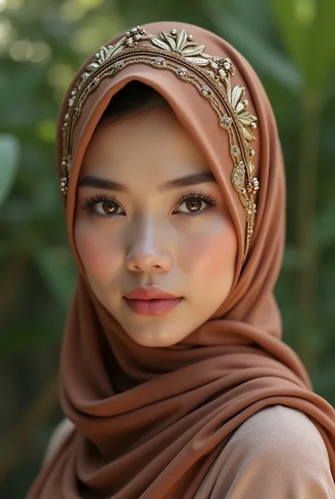 a hijab-wearing woman Russia malay, beautiful detailed eyes, beautiful detailed lips, extremely detailed face and skin, long eyelashes, ornate hijab, serene expression, natural lighting, warm color tones, cinematic composition, highly detailed, hyper reali...