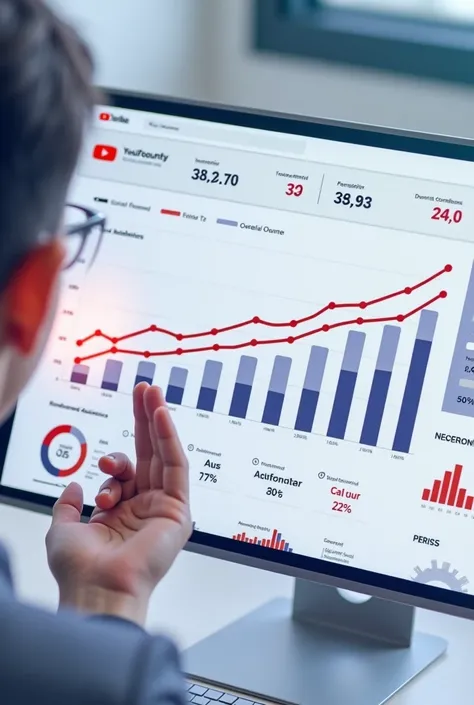 Image of graphs and statistics in the YouTube Studio dashboard, showing increase in views, ad clicks and revenue over time."