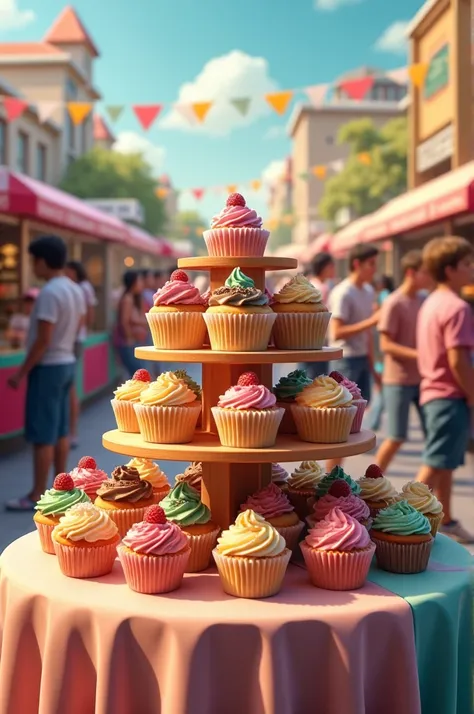 Make a projected image of a cupcake stand at a school marketing fair