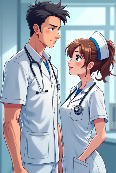 Man and woman couple of professional anime nurses