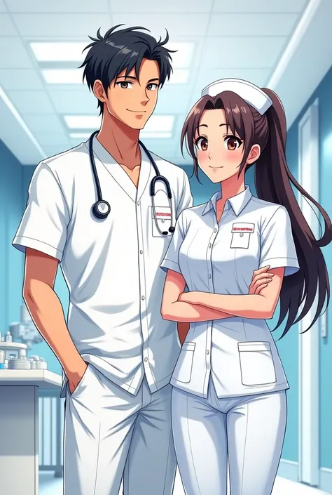 Man and woman couple of professional anime nurses