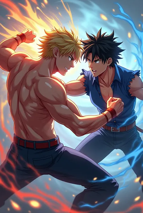 Blonde guy (Aleo) and Black hair guy (Julian) is fighting [anime style]